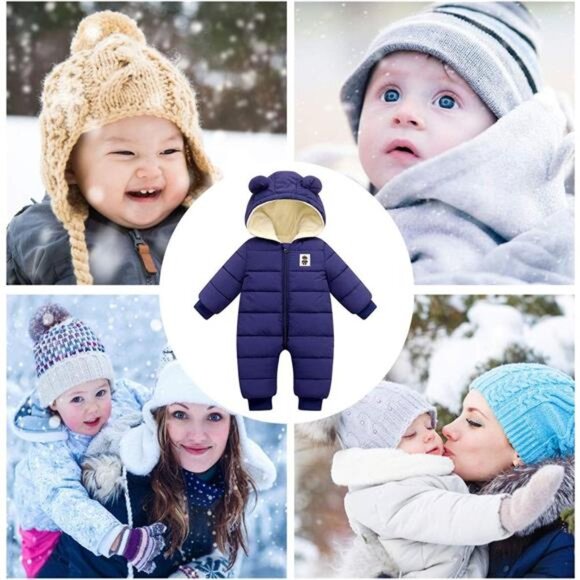 Happy Cherry Baby Snowsuit Winter Coat Warm Hoodie Romper Puffer Jacket - Picture 4 of 6